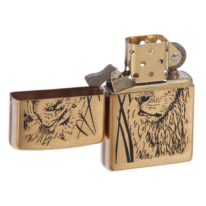 Зажигалка ZIPPO Proud Lion Brushed Brass, латунь, золотистый, матовая, 36х56х12 мм