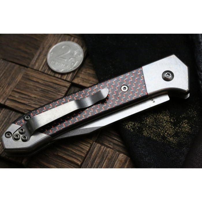 Полуавтоматический складной нож Magnum Rubico Auto - Boker 01SC054, сталь 440A Stonewash, рукоять карбон/нержавеющая сталь, чёрно-красный