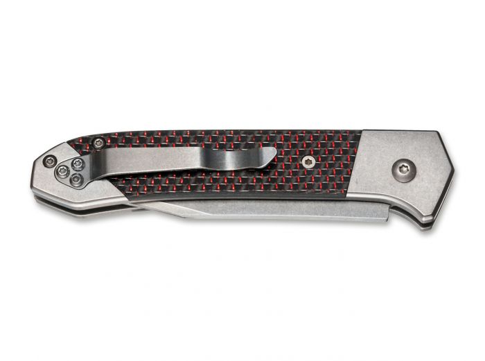 Полуавтоматический складной нож Magnum Rubico Auto - Boker 01SC054, сталь 440A Stonewash, рукоять карбон/нержавеющая сталь, чёрно-красный