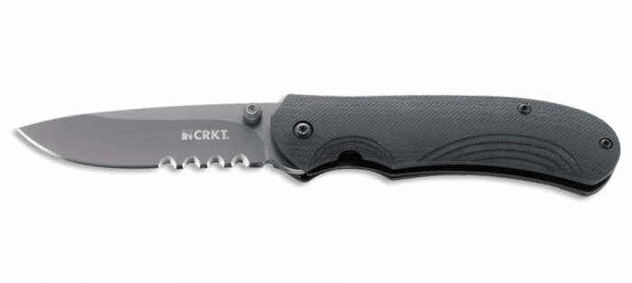 Полуавтоматический складной нож Incendor Veff Flat Top Serrations®, CRKT 6875, сталь 8Cr13MoV Titanium Nitride Combo Edge, рукоять стеклотекстолит G10