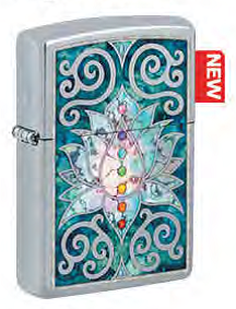 Зажигалка ZIPPO Lotus Flower с покрытием High Polish Chrome, латунь/сталь, серебристая