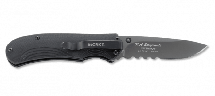 Полуавтоматический складной нож Incendor Veff Flat Top Serrations®, CRKT 6875, сталь 8Cr13MoV Titanium Nitride Combo Edge, рукоять стеклотекстолит G10