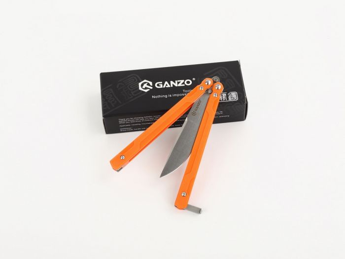 Нож-бабочка Ganzo G766-OR, сталь 440C, рукоять G10, оранжевый