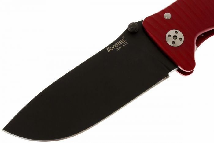 Нож складной LionSteel SR1A RB RED, сталь D2 Black Finish, рукоять алюминий (Solid®), красный