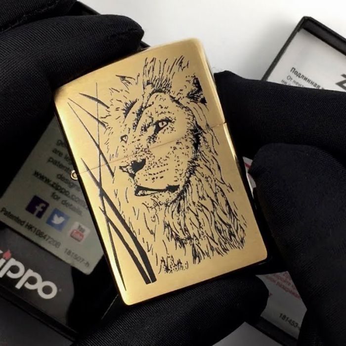 Зажигалка ZIPPO Proud Lion Brushed Brass, латунь, золотистый, матовая, 36х56х12 мм