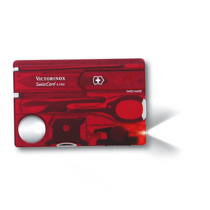 Швейцарская карта Victorinox SwissCard Lite, сталь X50CrMoV15, рукоять ABS-пластик, полупрозрачный красный, блистер