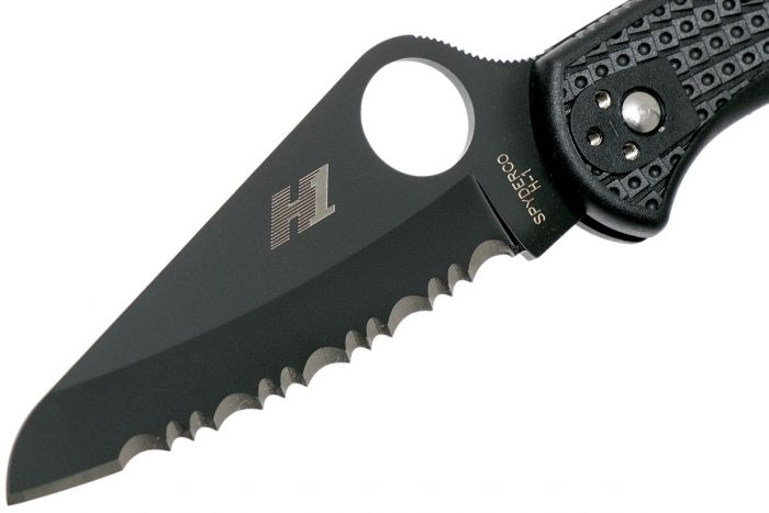 Складной нож Salt 2 - Spyderco 88SBBK2, сталь H-1 Black Titanium Carbonitride (TiCN) Serrated, рукоять термопластик FRN, чёрный