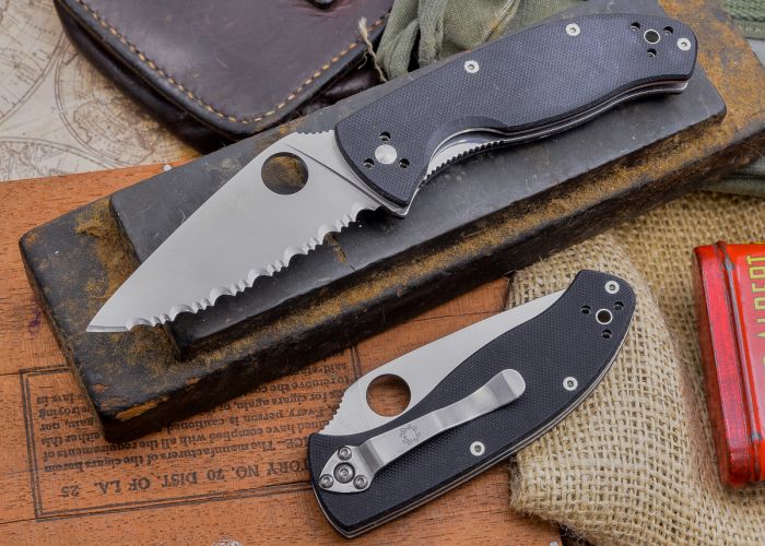 Нож складной Tenacious Spyderco C122GS, сталь 8Cr13MOV Satin Serrated, рукоять стеклотекстолит G-10, чёрный