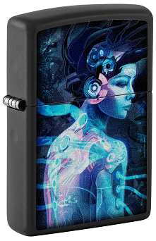 Зажигалка ZIPPO Cyborg Woman с покрытием Black Light, латунь/сталь, черная, матовая